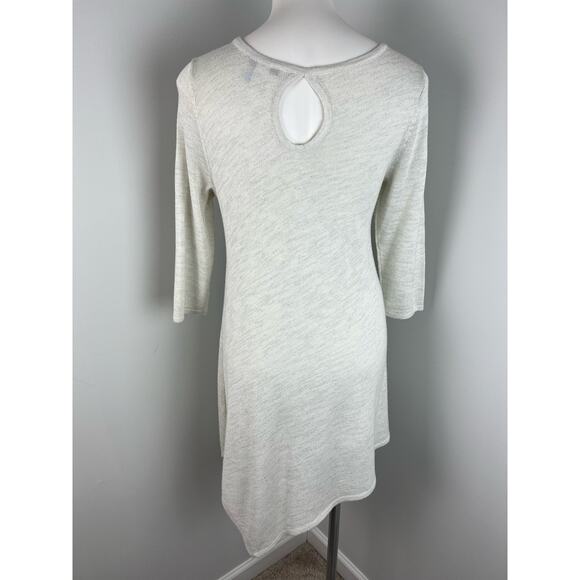 White House Black Market Cream Sparkle A-Symmetrical Hem Knit Dress Medium - Picture 3 of 5